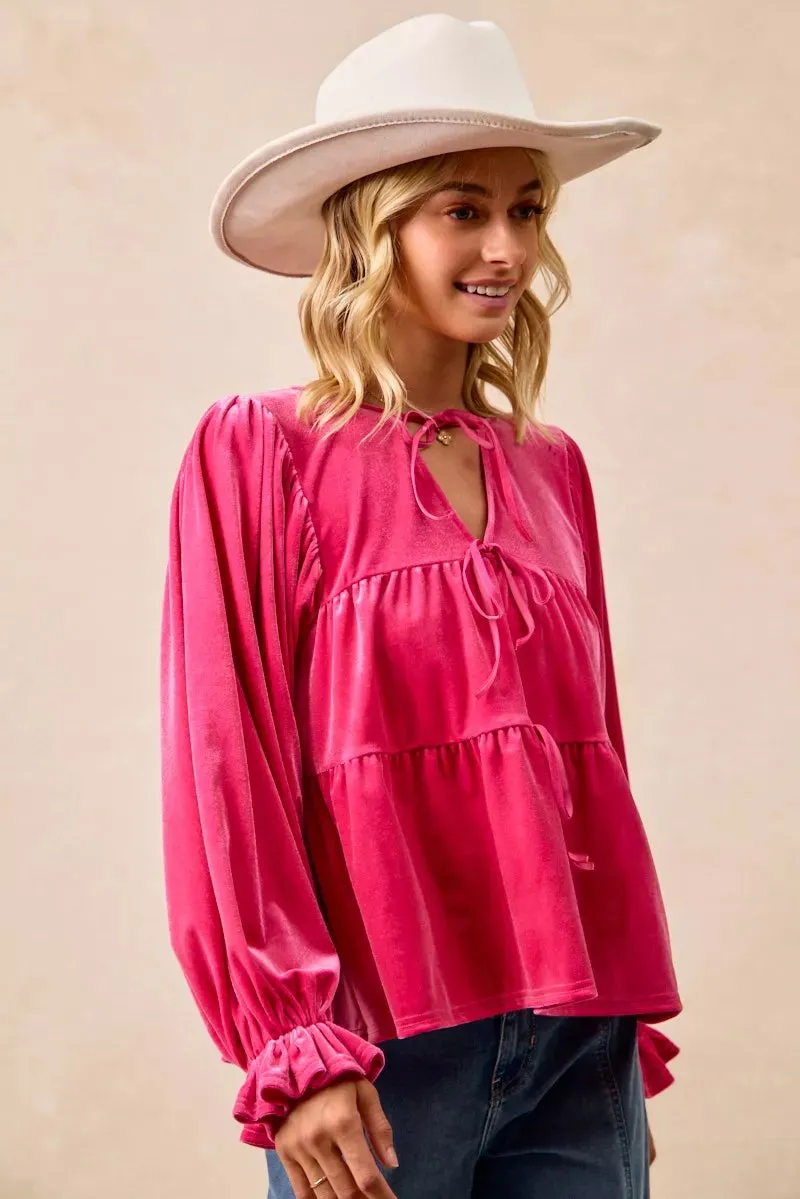 BiBi Christmas Theme Velvet Bow Tied Blouse sold by Charming Charlie product image thumbnail 4