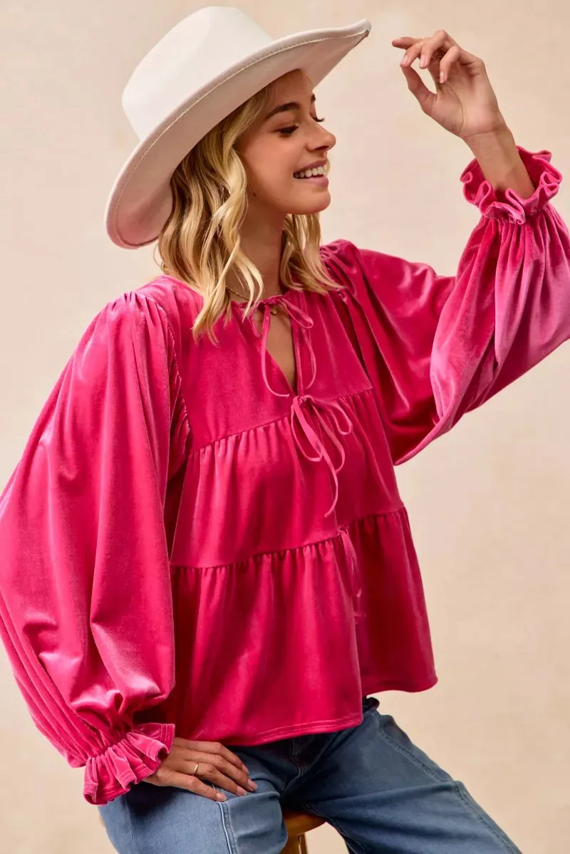 BiBi Christmas Theme Velvet Bow Tied Blouse sold by Charming Charlie product image thumbnail 2