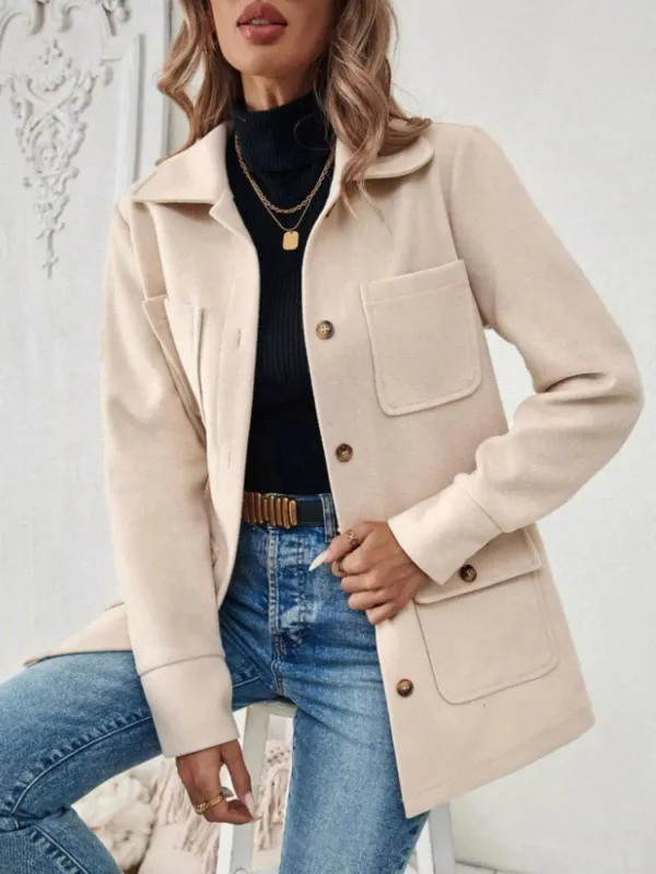 Button-Front Pocketed Long Sleeve Outerwear sold by Charming Charlie