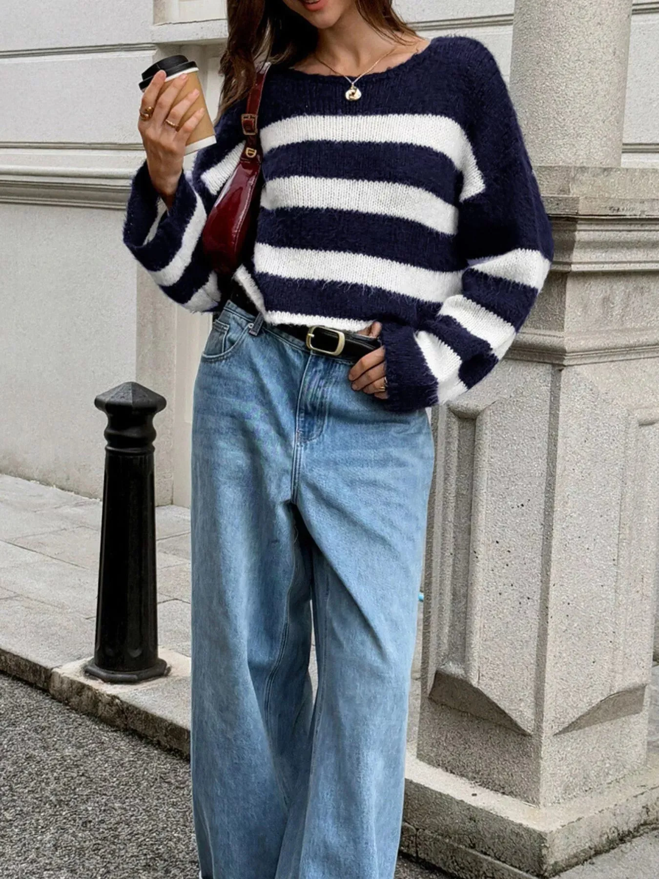 Striped Knit Round Neck Sweater sold by Charming Charlie product image thumbnail 5