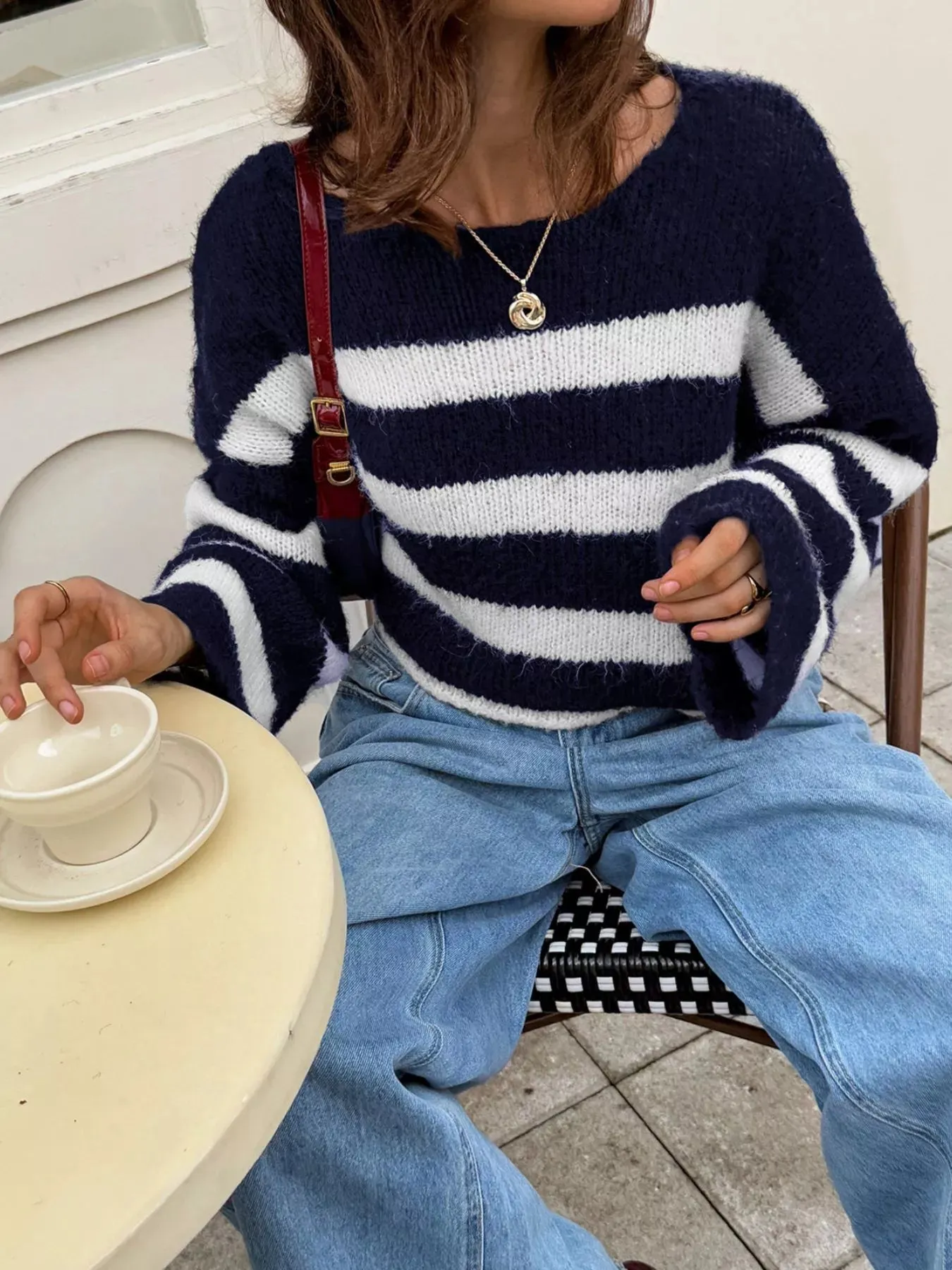 Striped Knit Round Neck Sweater sold by Charming Charlie product image thumbnail 3