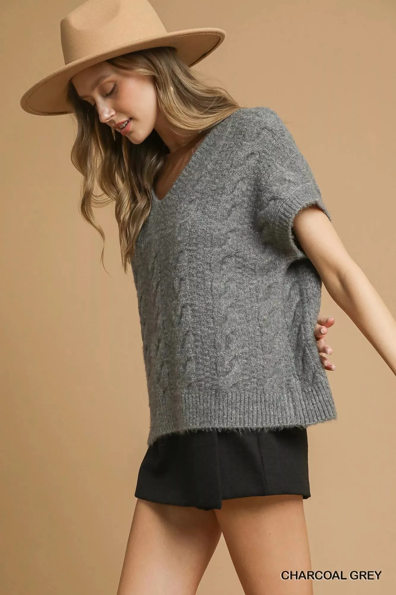Umgee Cable-Knit V-Neck Sweater sold by Charming Charlie product image thumbnail 2