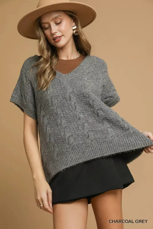 Umgee Cable-Knit V-Neck Sweater sold by Charming Charlie