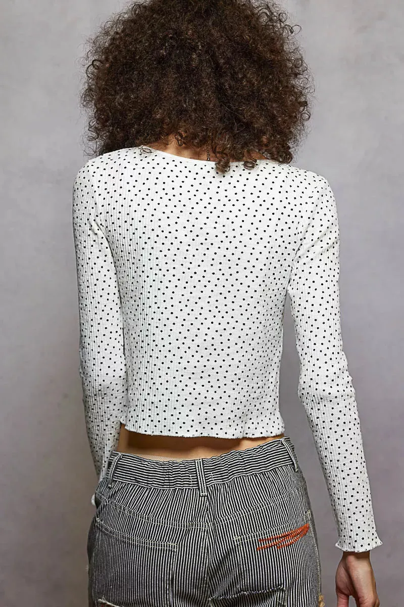 POL Button Down Polka Dot Ribbed Cardigan sold by Charming Charlie product image thumbnail 4
