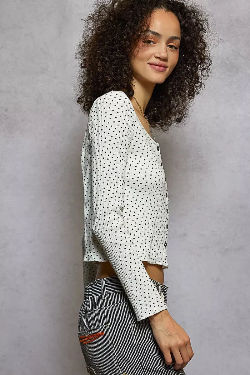POL Button Down Polka Dot Ribbed Cardigan sold by Charming Charlie product image thumbnail 3