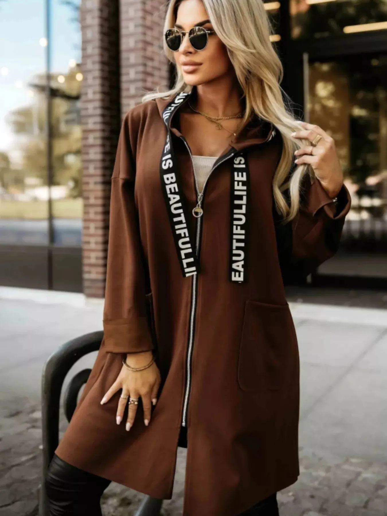 Full Size Casual Hooded Zip-Up Longline Outerwear Plus Size sold by Charming Charlie