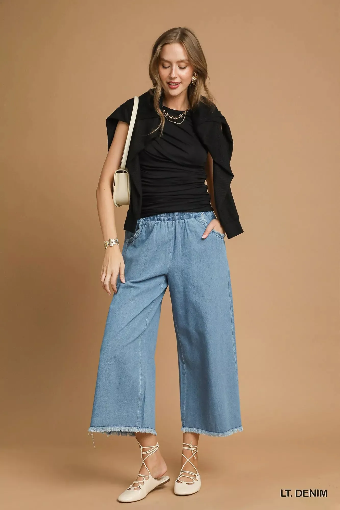 Umgee Washed Fringe Hem Wide Leg Jeans sold by Charming Charlie product image thumbnail 3