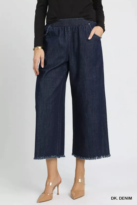Umgee Washed Fringe Hem Wide Leg Jeans sold by Charming Charlie