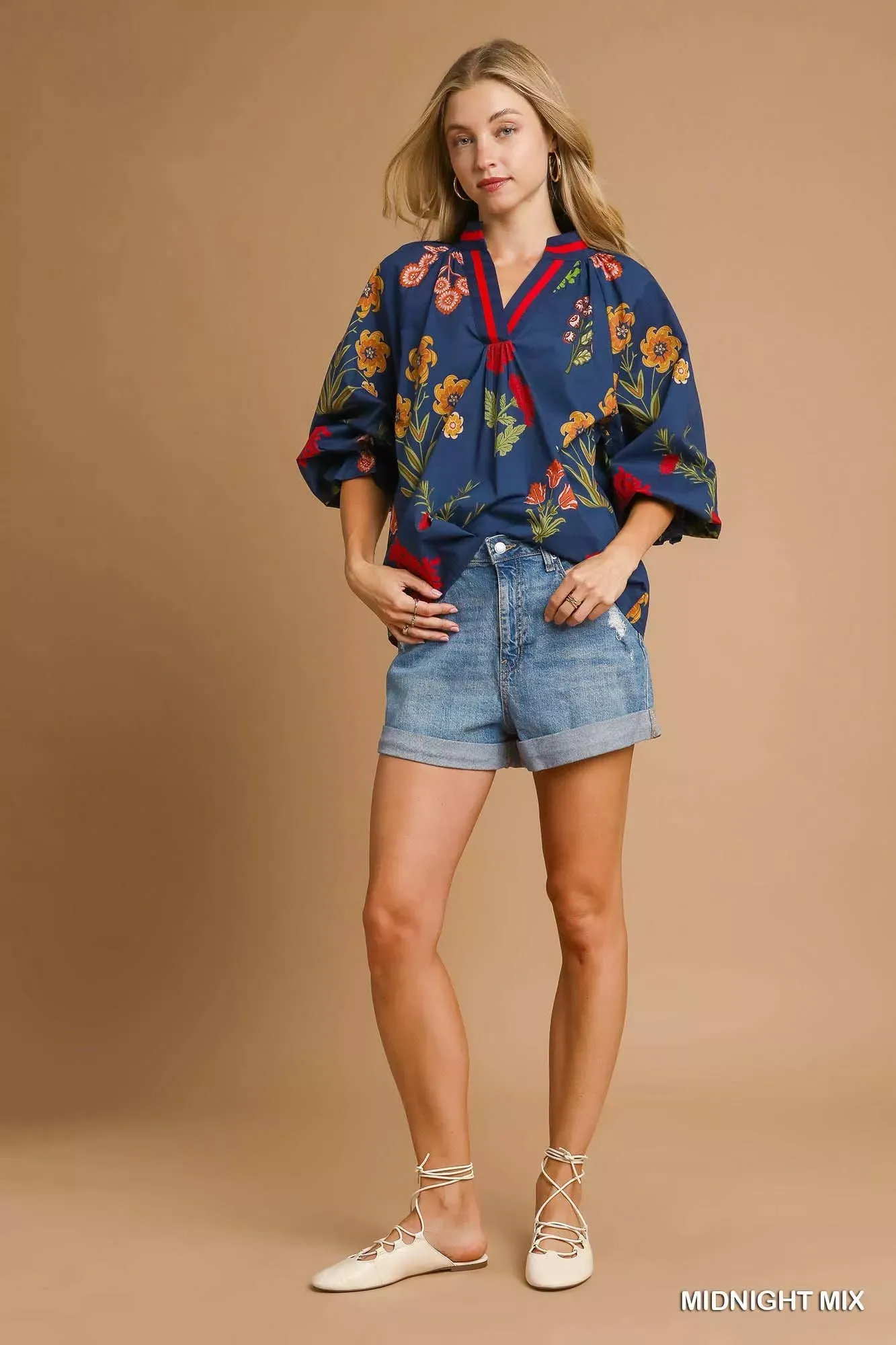 Umgee Floral Print Flounce Sleeve Blouse sold by Charming Charlie product image thumbnail 4
