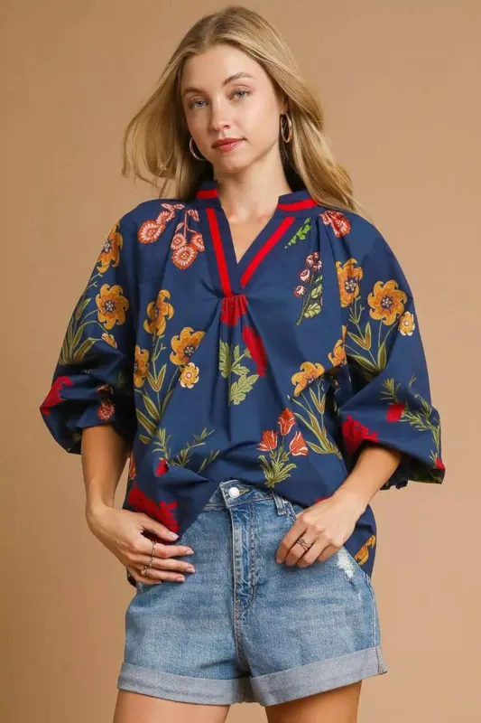 Umgee Floral Print Flounce Sleeve Blouse sold by Charming Charlie