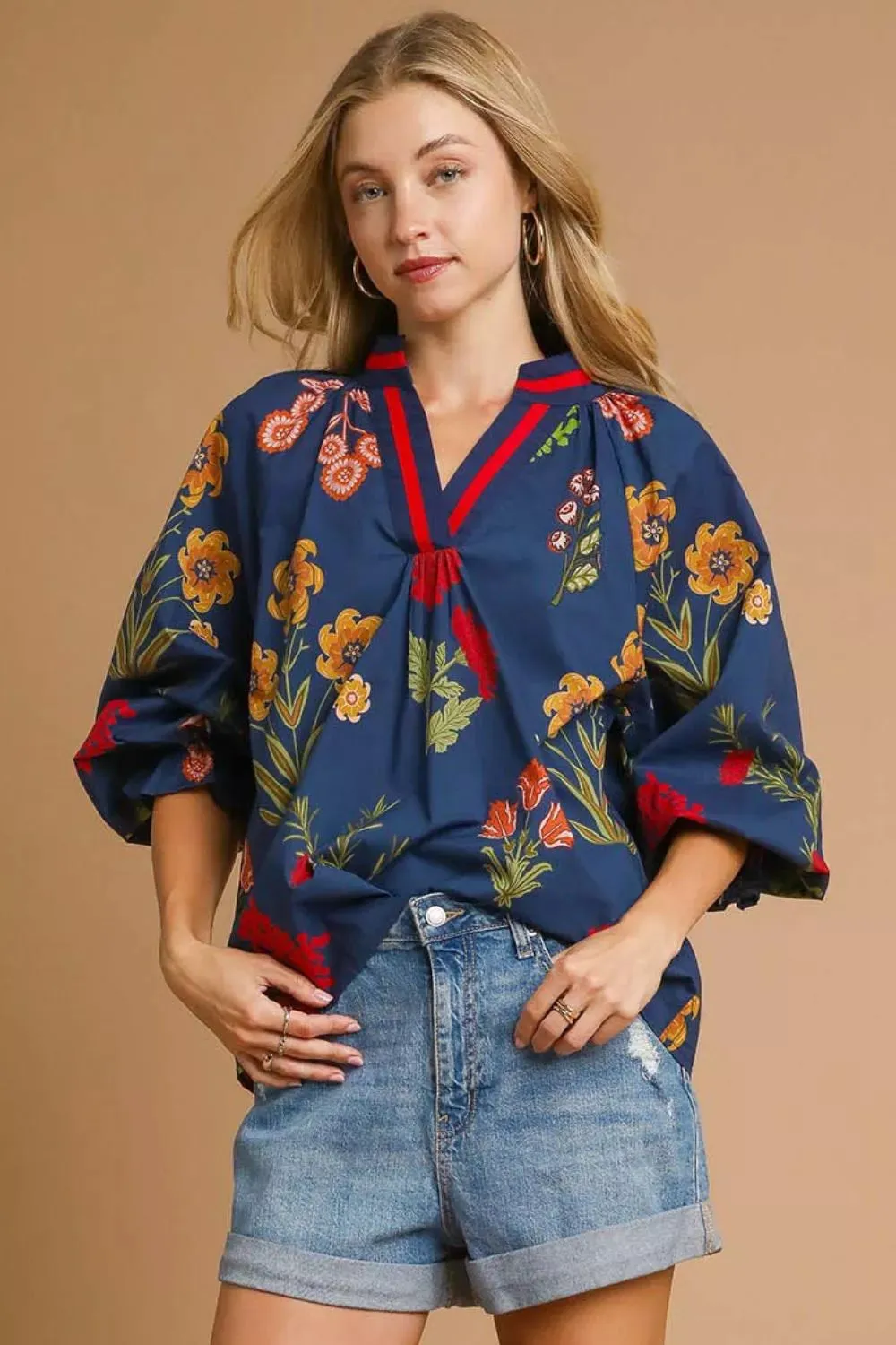 Umgee Floral Print Flounce Sleeve Blouse sold by Charming Charlie