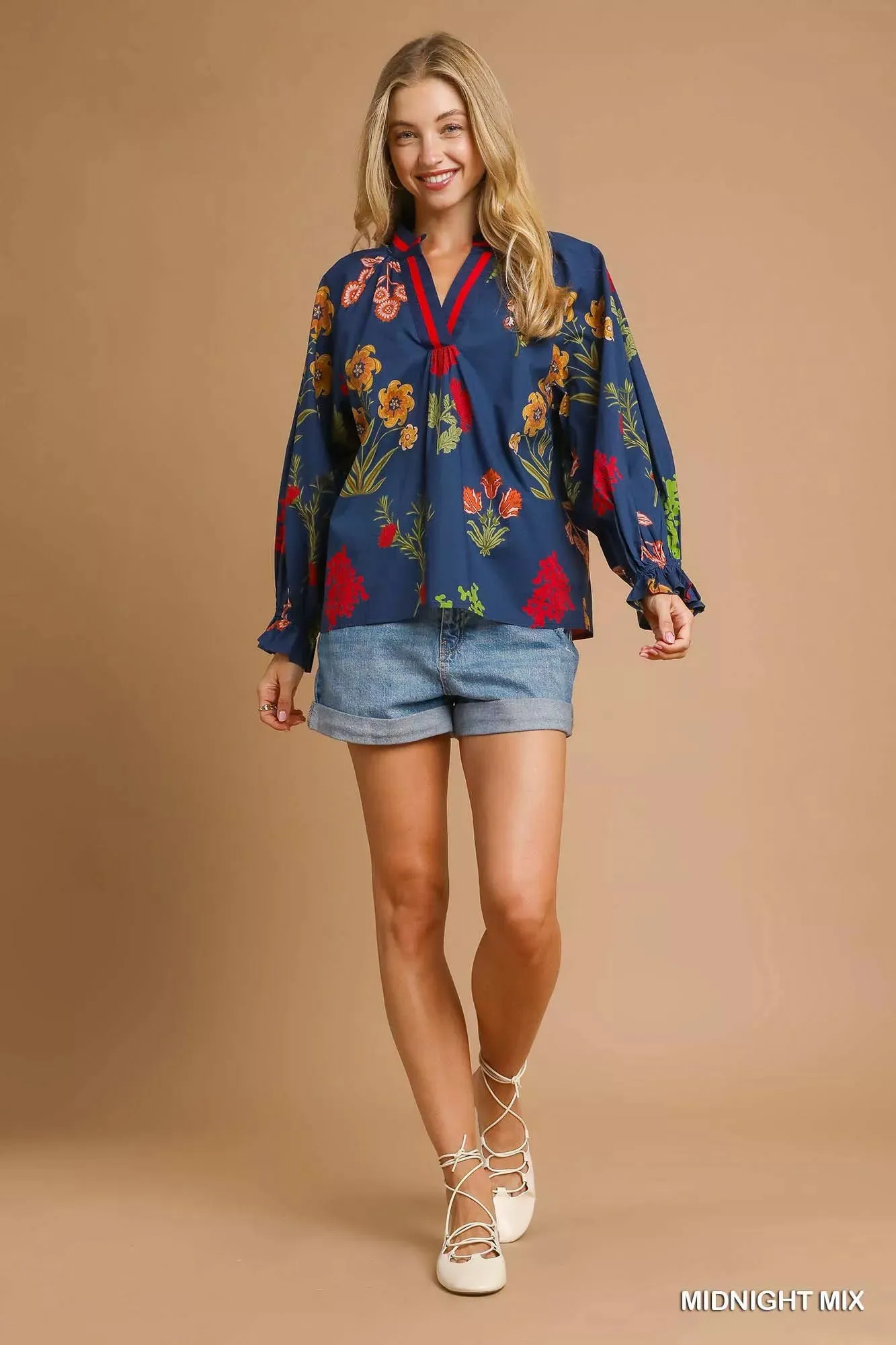 Umgee Floral Print Flounce Sleeve Blouse sold by Charming Charlie product image thumbnail 5