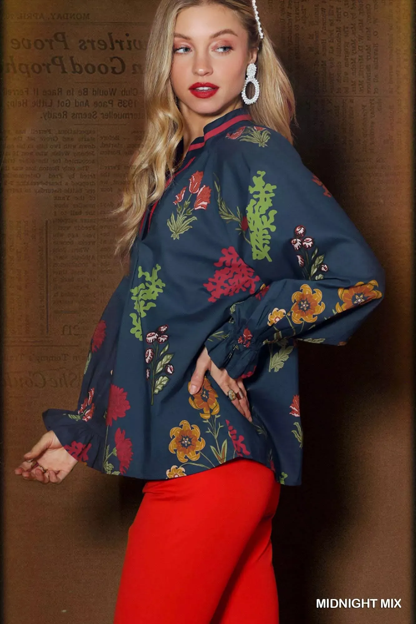 Umgee Floral Print Flounce Sleeve Blouse sold by Charming Charlie product image thumbnail 2