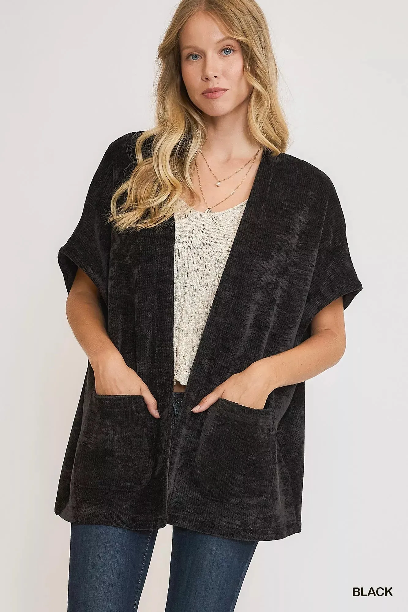 Umgee Open Front Knit Cardigan with Front Pockets sold by Charming Charlie