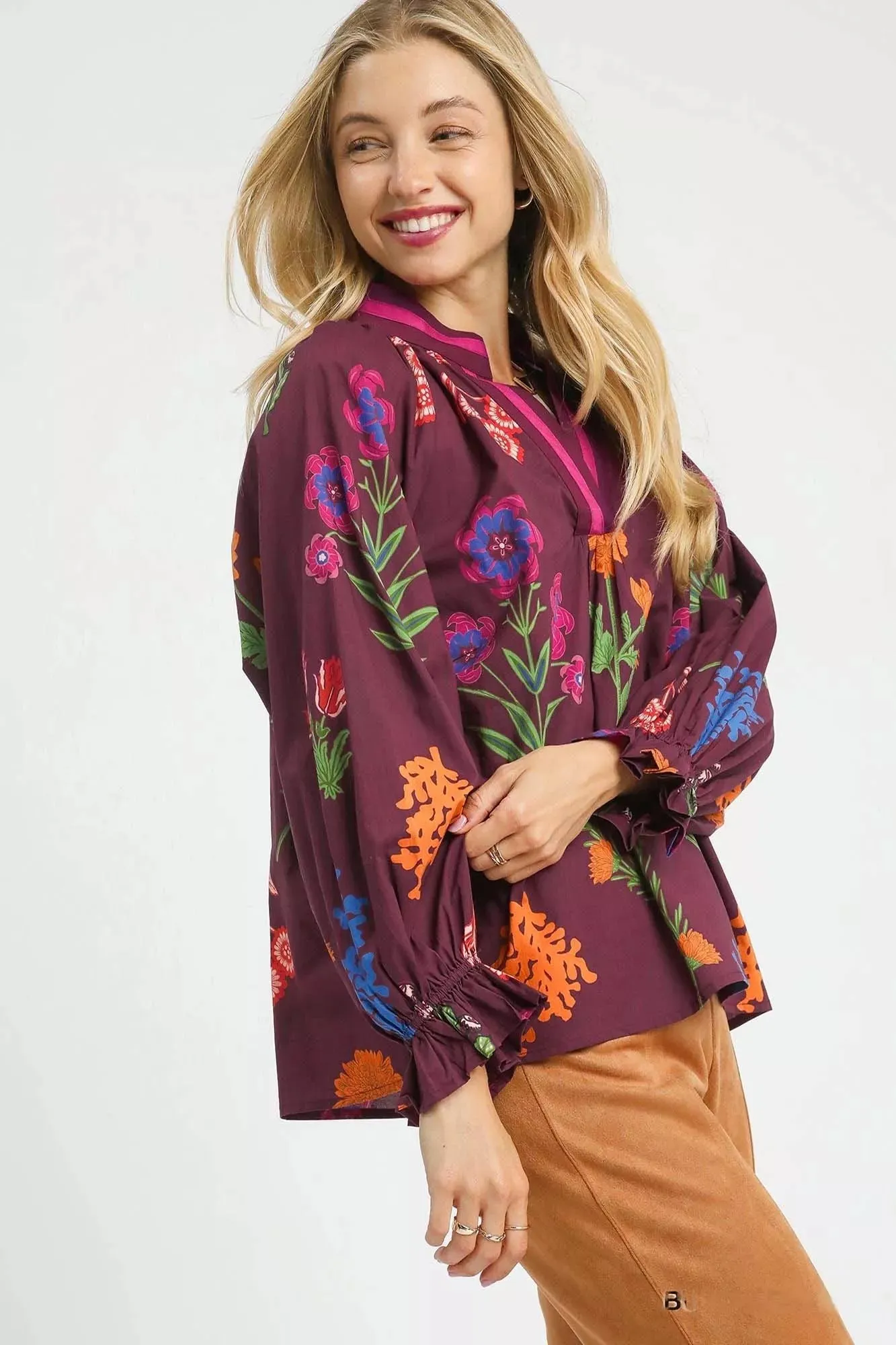 Umgee Floral Print Flounce Sleeve Blouse sold by Charming Charlie product image thumbnail 2