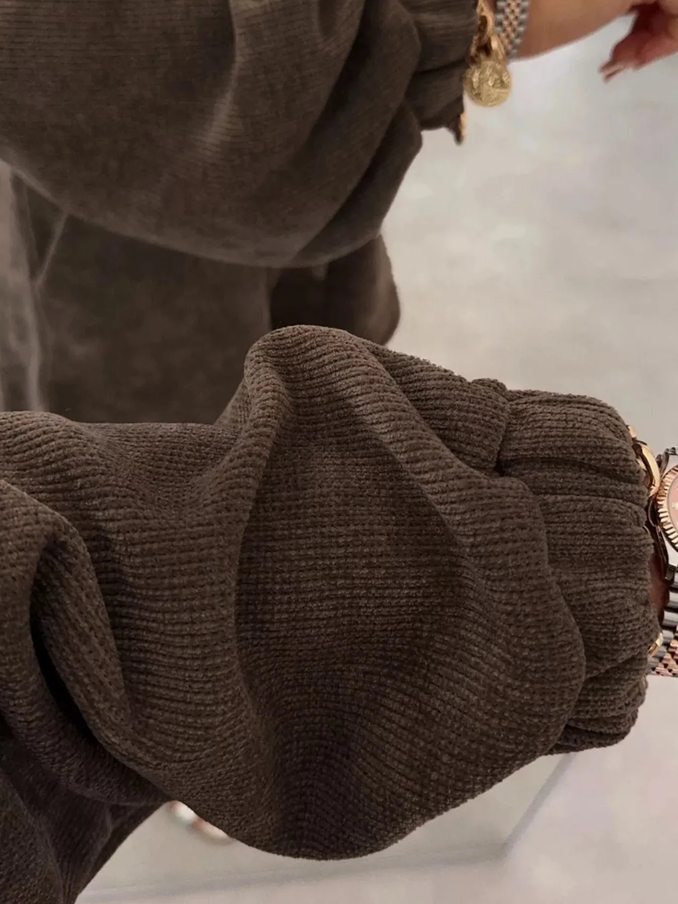 Casual Corduroy Long Sleeve Top and Drawstring Shorts Set sold by Charming Charlie product image thumbnail 3