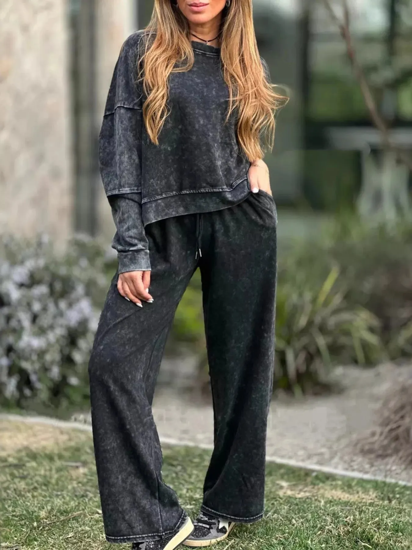 Full Size Round Neck Long Sleeve Top and Pants Set Plus Size sold by Charming Charlie product image thumbnail 4