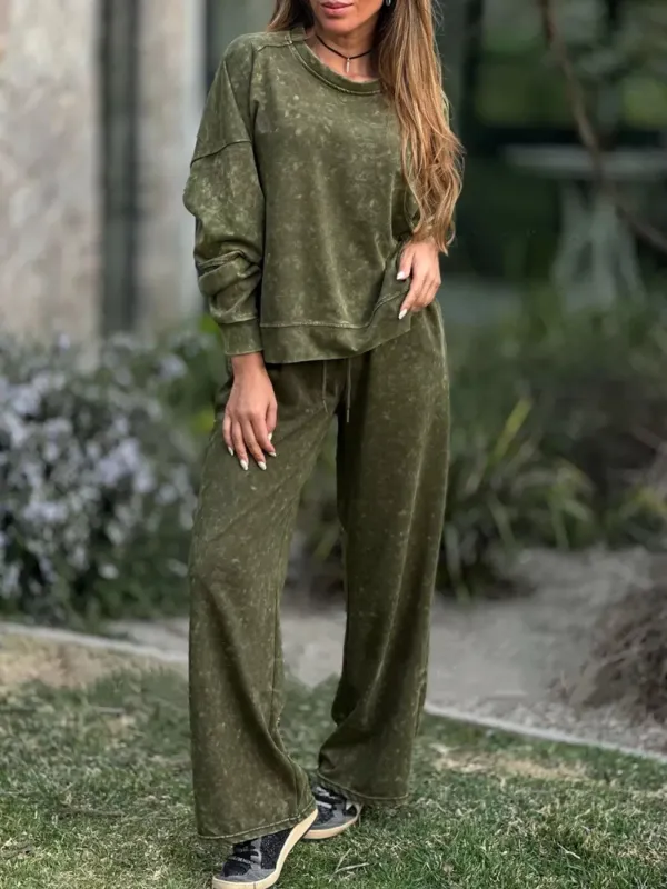 Full Size Round Neck Long Sleeve Top and Pants Set Plus Size sold by Charming Charlie