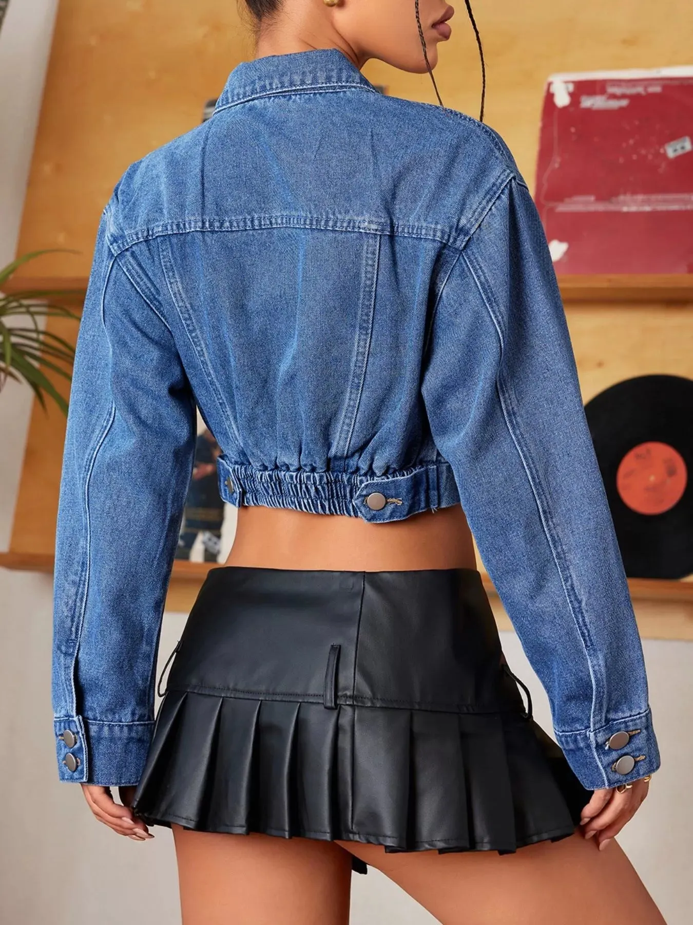Button Up Cropped Casual Denim Jacket sold by Charming Charlie product image thumbnail 2