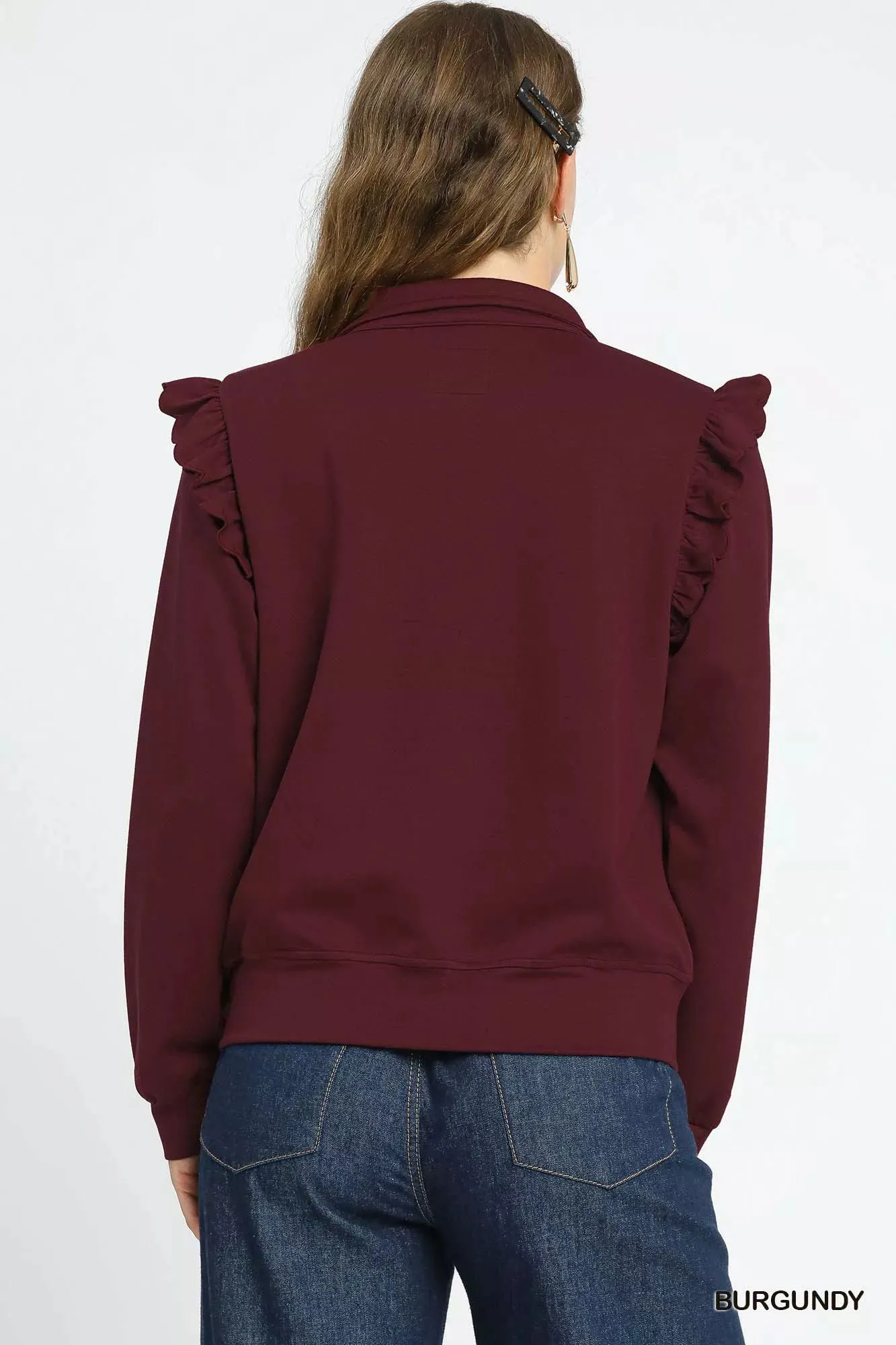 Umgee Luxeknit Ruffle Shoulder Quarter-Zip Sweatshirt sold by Charming Charlie product image thumbnail 5