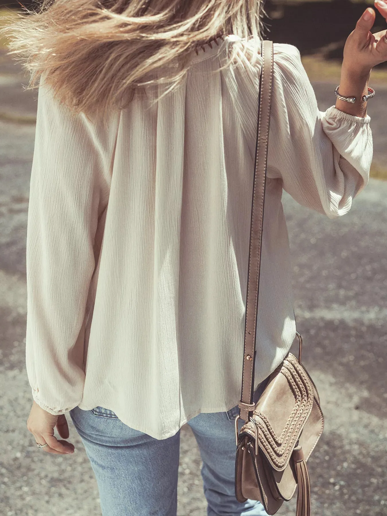 Floral Embroidered Textured Puff Sleeve Loose Shirt sold by Charming Charlie product image thumbnail 2