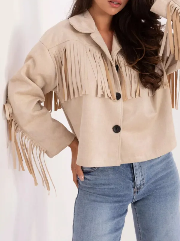 Fringe Button Up Suede Jacket sold by Charming Charlie