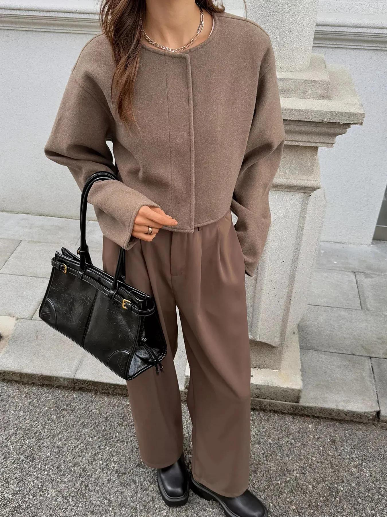 Button-Front Dropped Shoulder Cropped Jacket sold by Charming Charlie product image thumbnail 3