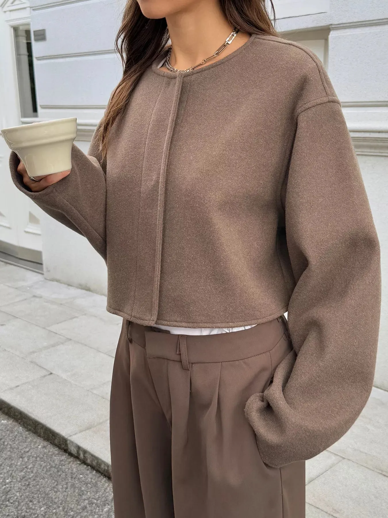 Button-Front Dropped Shoulder Cropped Jacket sold by Charming Charlie product image thumbnail 2