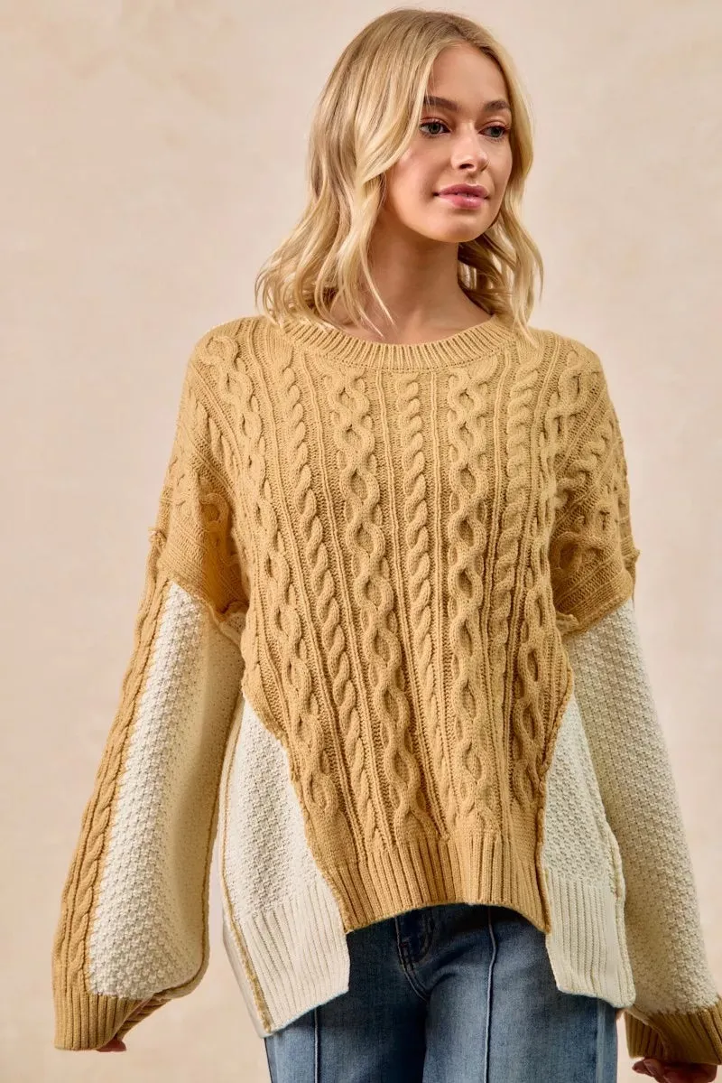 BiBi Cable Knit With Hacci Combo Sweater With Uneven Hem Detail sold by Charming Charlie product image thumbnail 4