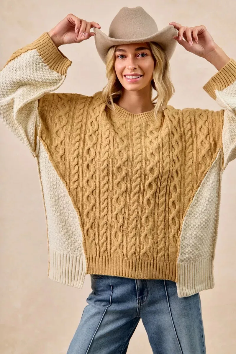 BiBi Cable Knit With Hacci Combo Sweater With Uneven Hem Detail sold by Charming Charlie product image thumbnail 5
