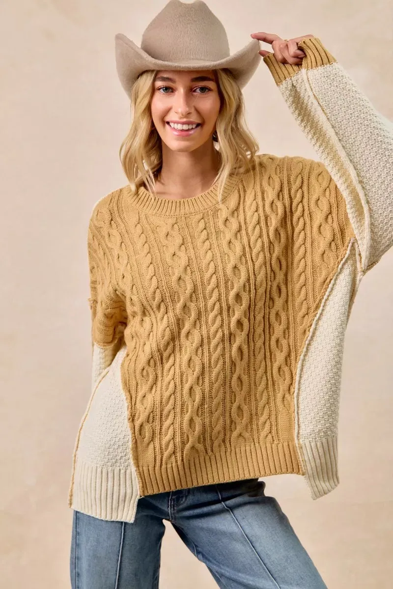 BiBi Cable Knit With Hacci Combo Sweater With Uneven Hem Detail sold by Charming Charlie product image thumbnail 2