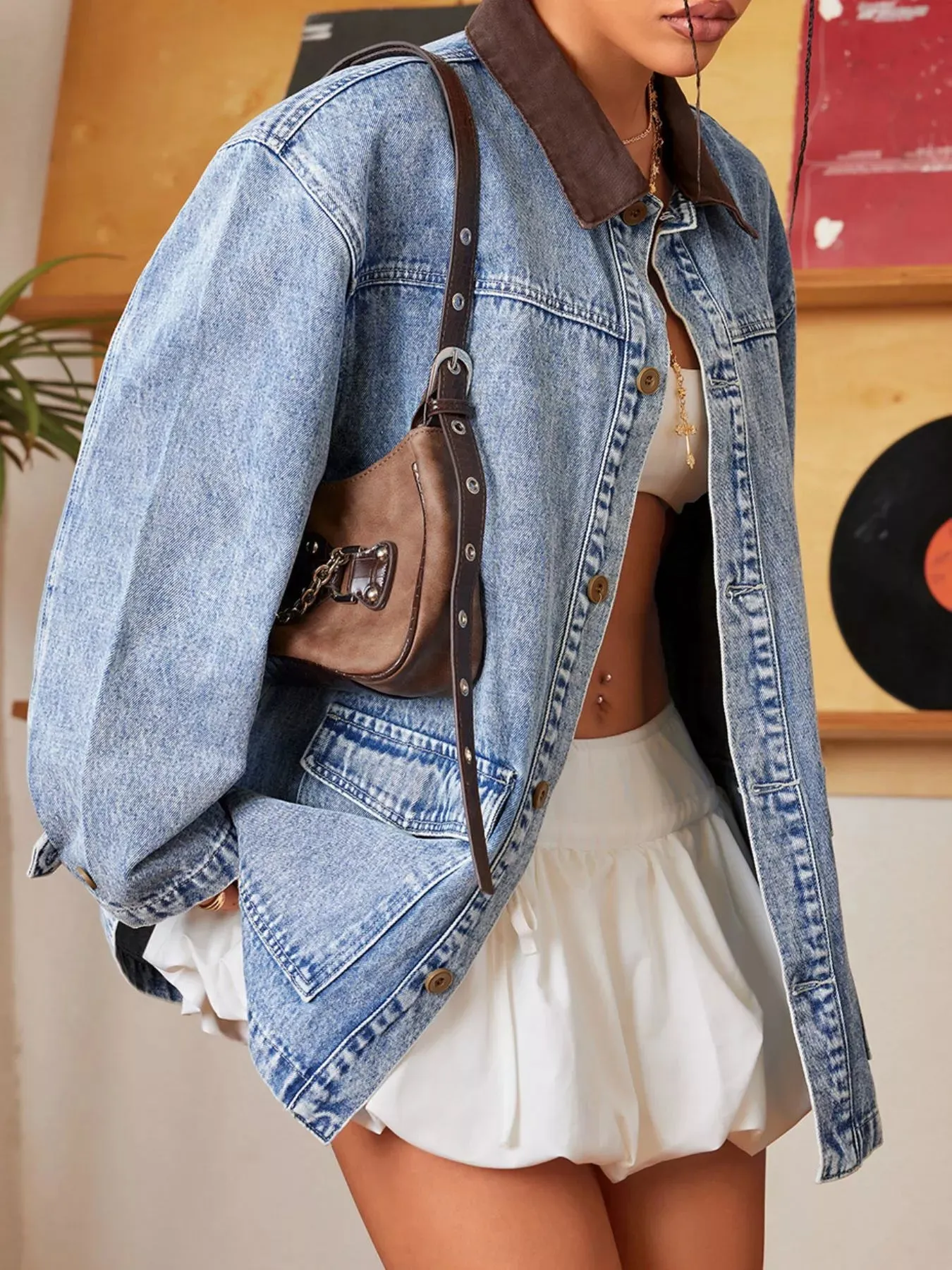 Vintage Wash Denim Jacket with Contrast Collar sold by Charming Charlie product image thumbnail 5