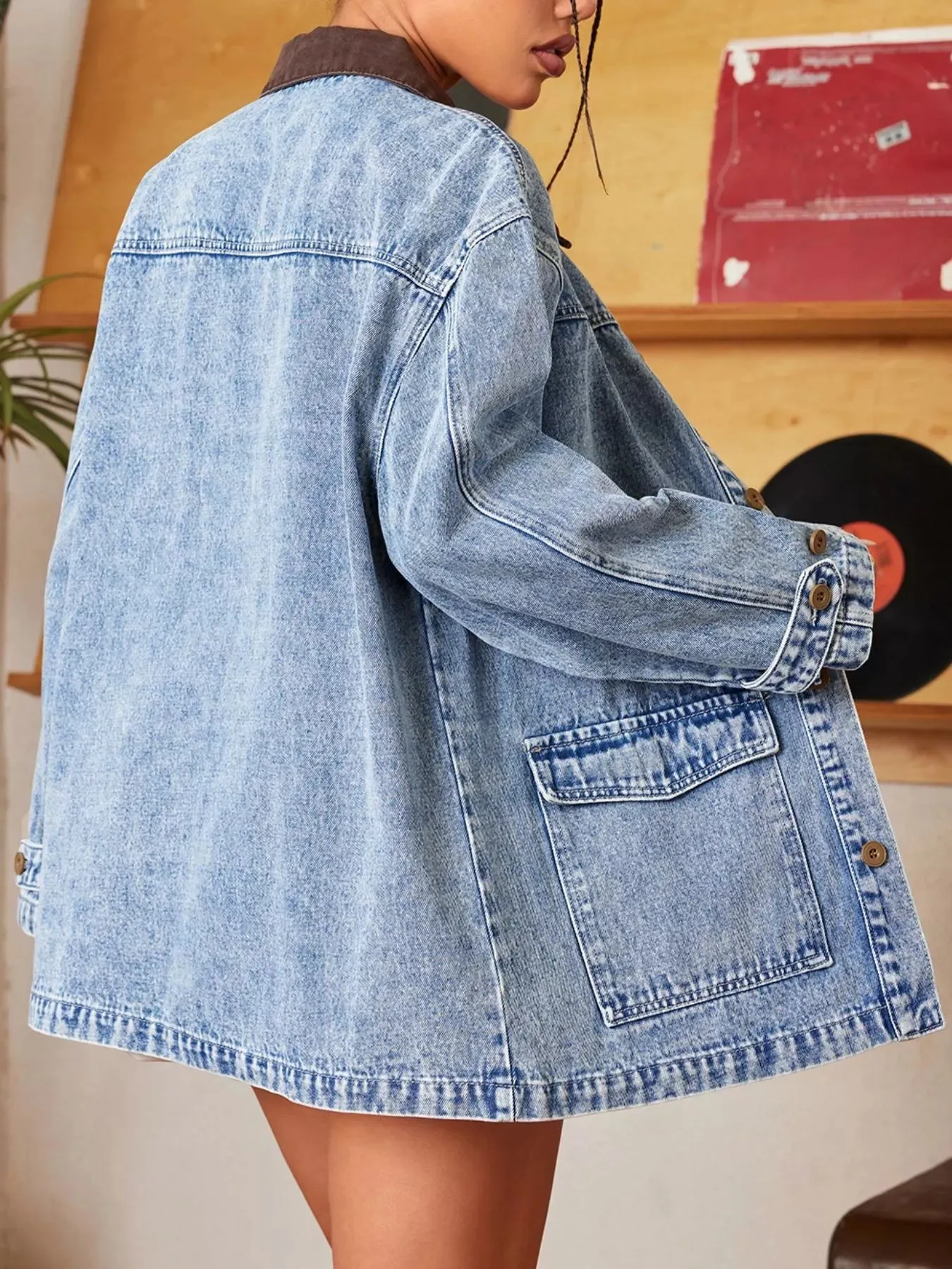 Vintage Wash Denim Jacket with Contrast Collar sold by Charming Charlie product image thumbnail 3