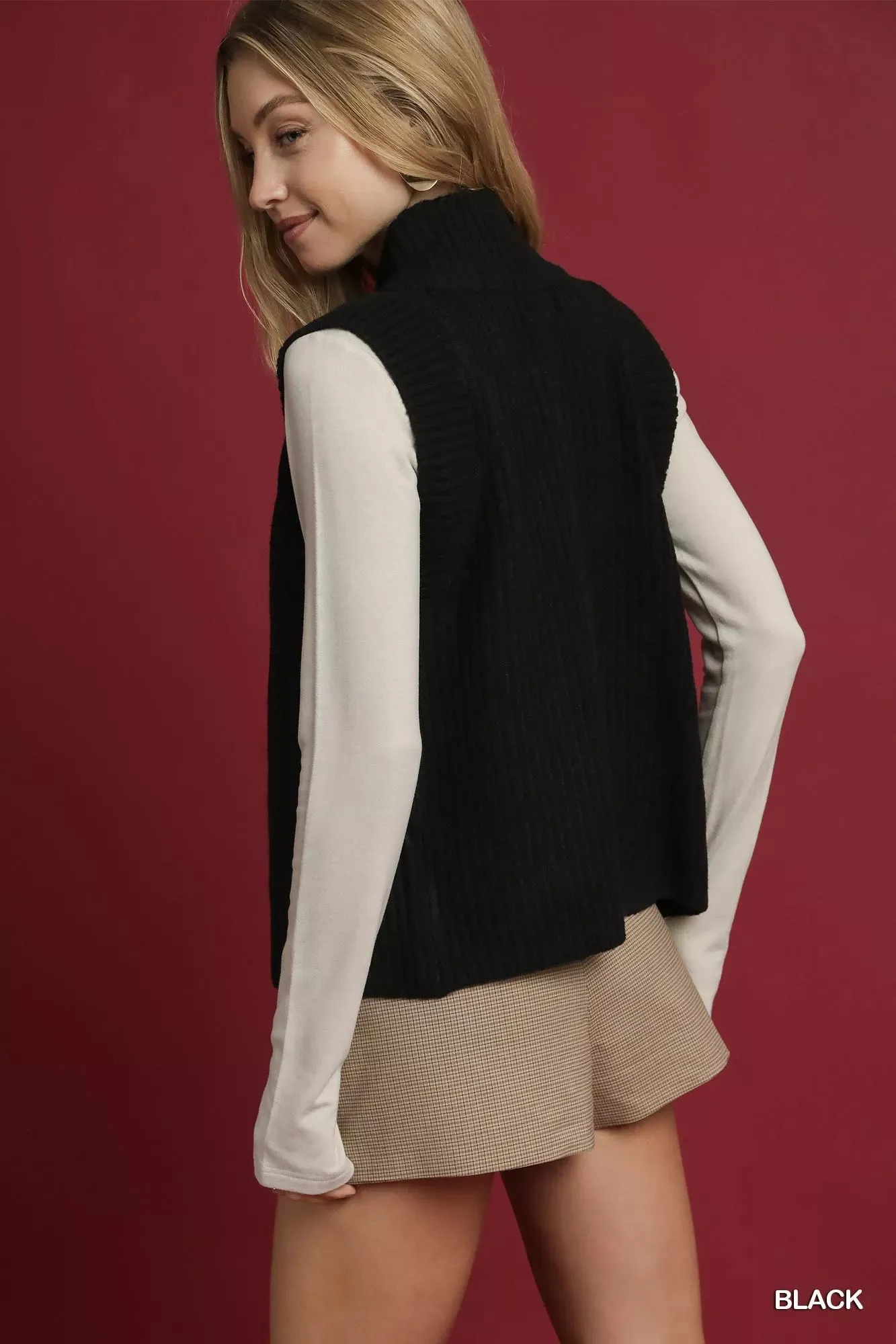 Umgee Zip-Up Sweater Vest with Ribbed Trim sold by Charming Charlie product image thumbnail 3