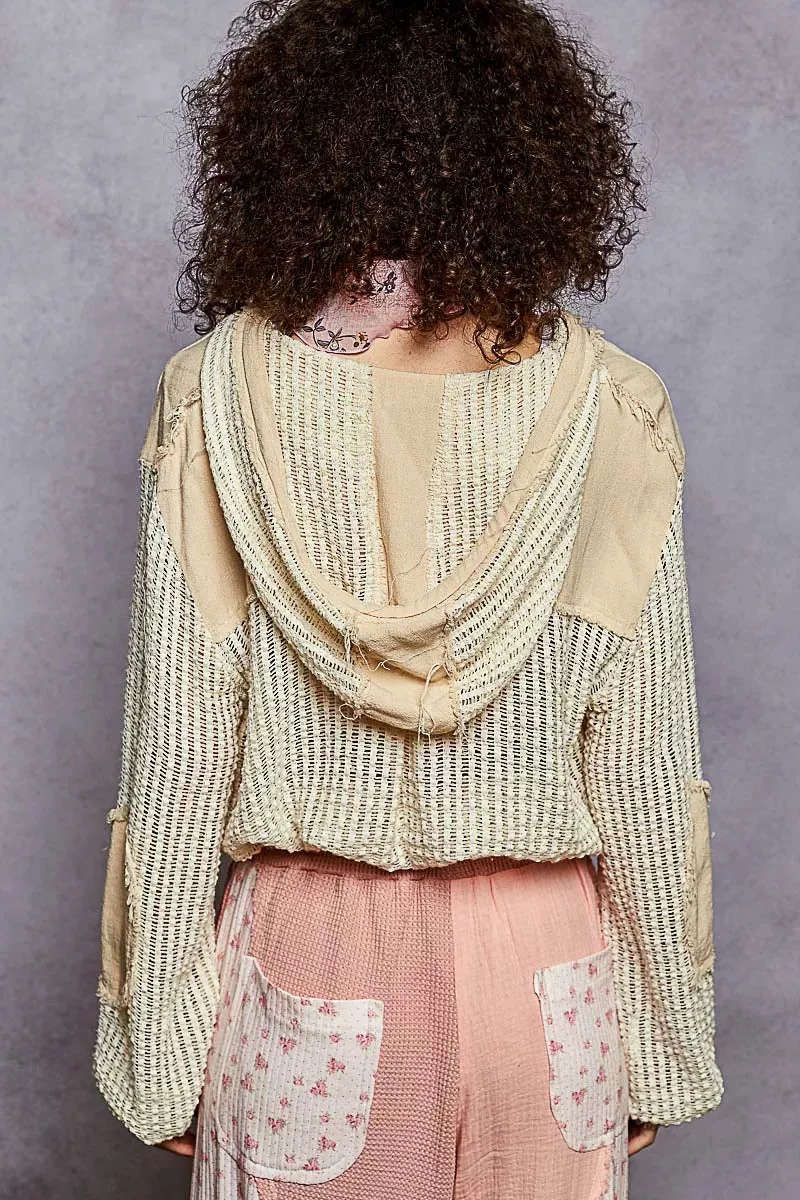 POL Texture Woven Button Down Hooded Shirt with Drawstring Hem sold by Charming Charlie product image thumbnail 5