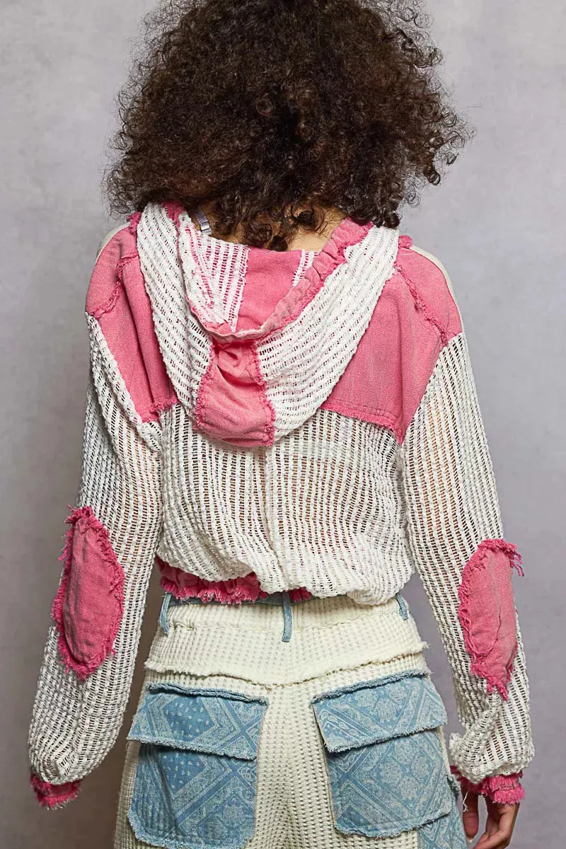 POL Texture Woven Button Down Hooded Shirt with Drawstring Hem sold by Charming Charlie product image thumbnail 4