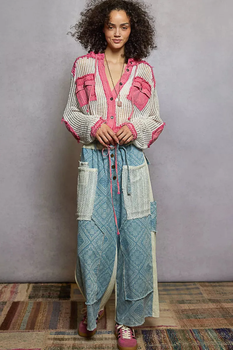 POL Texture Woven Button Down Hooded Shirt with Drawstring Hem sold by Charming Charlie product image thumbnail 5