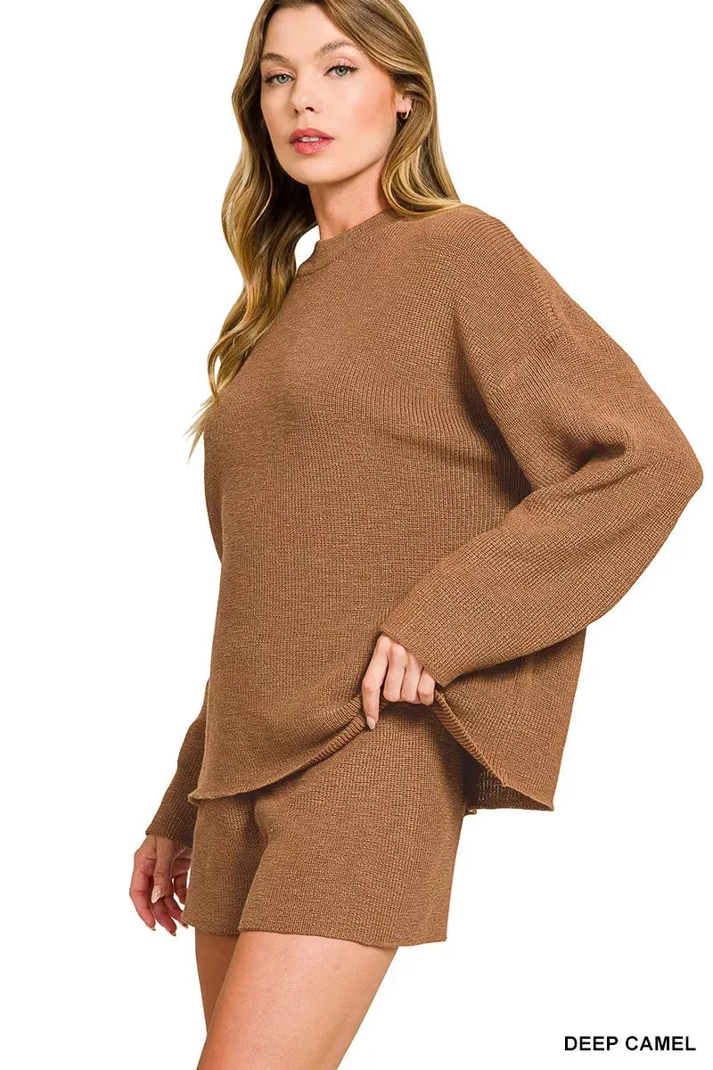 Zenana Round Neck Knit Top and Shorts Sweater Set sold by Charming Charlie product image thumbnail 2