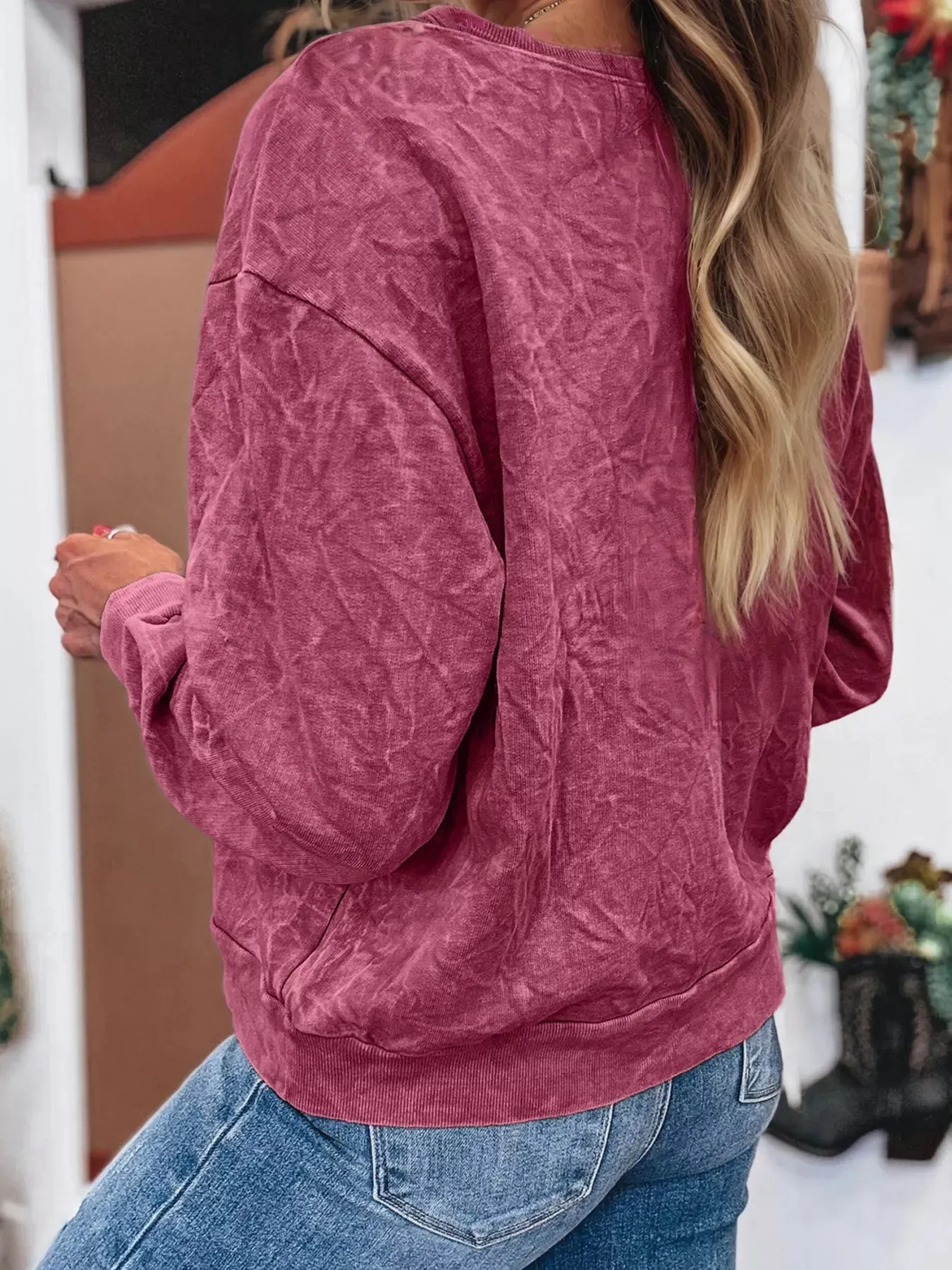 Saved By Grace Letter Embroidery Mineral Wash Loose Sweatshirt sold by Charming Charlie product image thumbnail 3