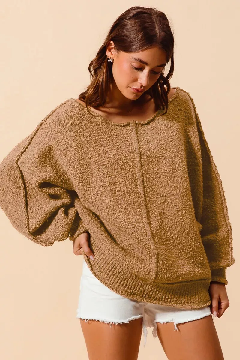 SO ME Loose Fit Exposed Seam Slouchy Boucle Sweater sold by Charming Charlie product image thumbnail 5