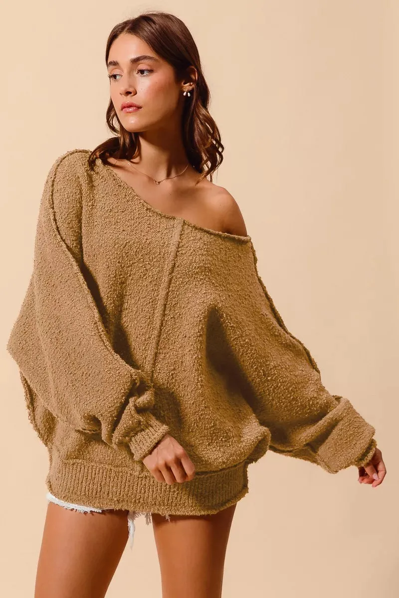 SO ME Loose Fit Exposed Seam Slouchy Boucle Sweater sold by Charming Charlie product image thumbnail 2