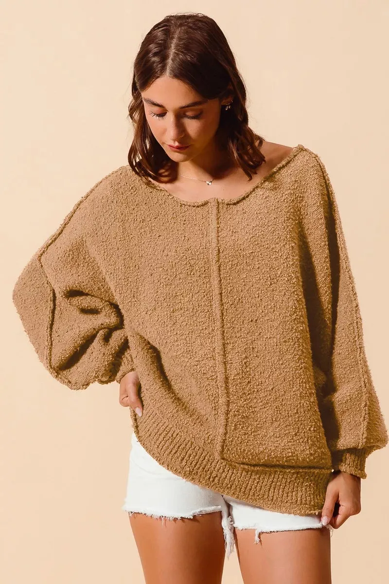 SO ME Loose Fit Exposed Seam Slouchy Boucle Sweater sold by Charming Charlie product image thumbnail 3