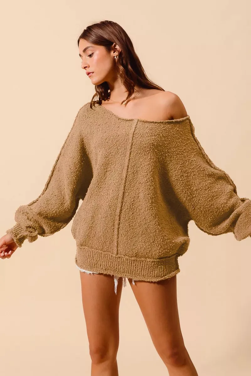 SO ME Loose Fit Exposed Seam Slouchy Boucle Sweater sold by Charming Charlie product image thumbnail 4
