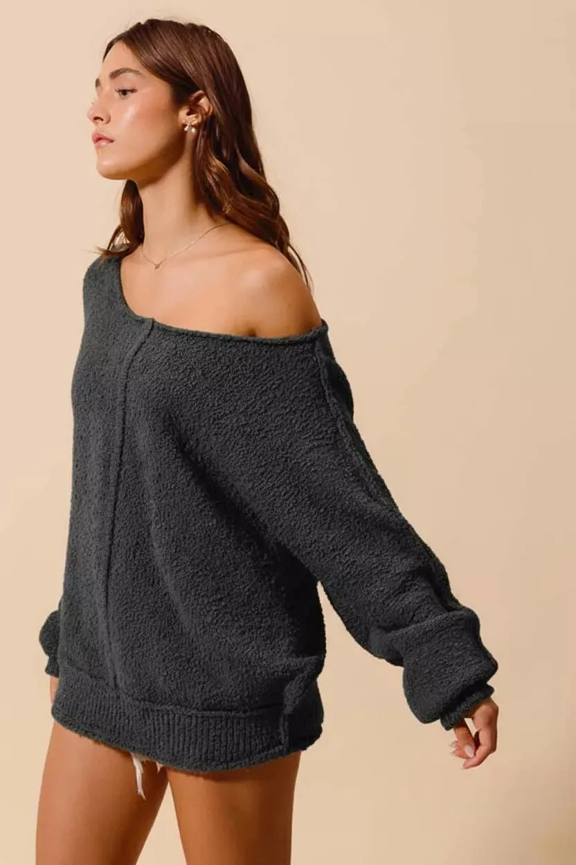 SO ME Loose Fit Exposed Seam Slouchy Boucle Sweater sold by Charming Charlie product image thumbnail 2