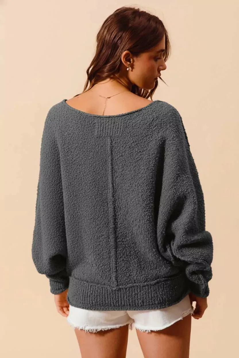 SO ME Loose Fit Exposed Seam Slouchy Boucle Sweater sold by Charming Charlie product image thumbnail 3