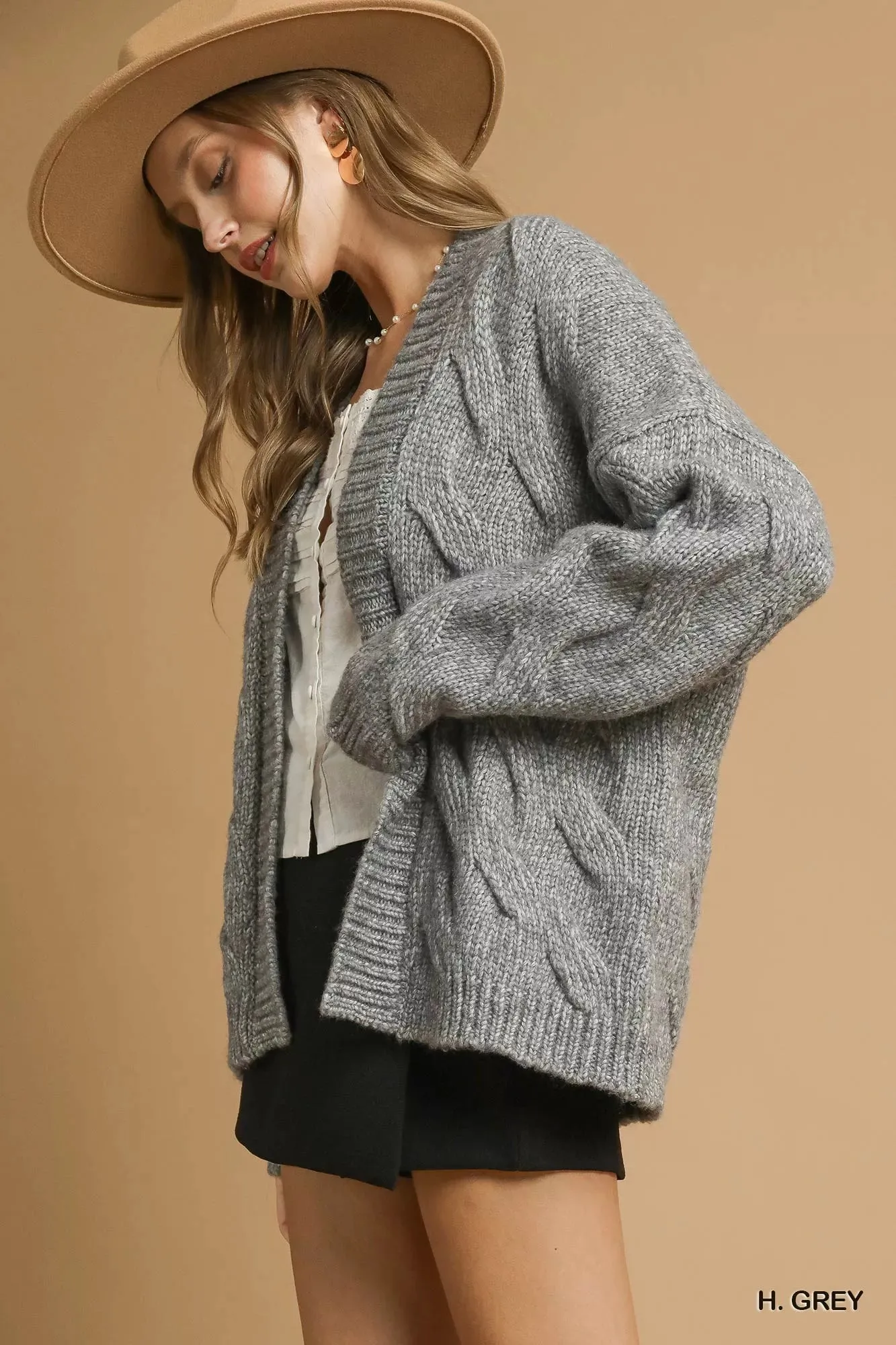 Umgee Chunky Cable Knit Open Front Cardigan sold by Charming Charlie product image thumbnail 3