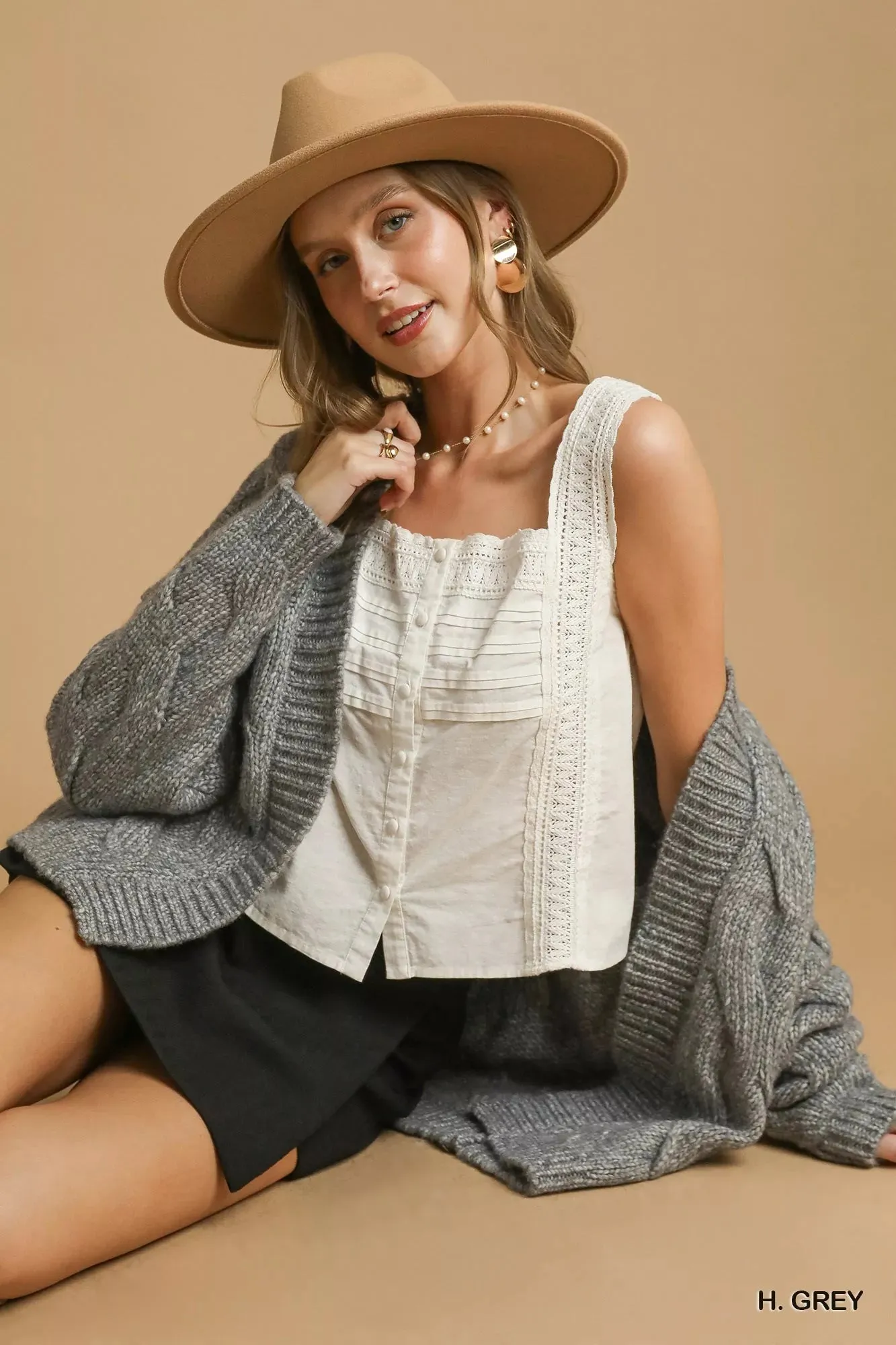 Umgee Chunky Cable Knit Open Front Cardigan sold by Charming Charlie product image thumbnail 4