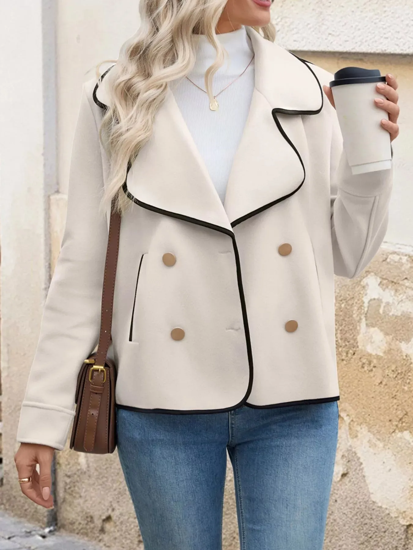 Contrast Trim Double-Breasted Jacket sold by Charming Charlie product image thumbnail 2