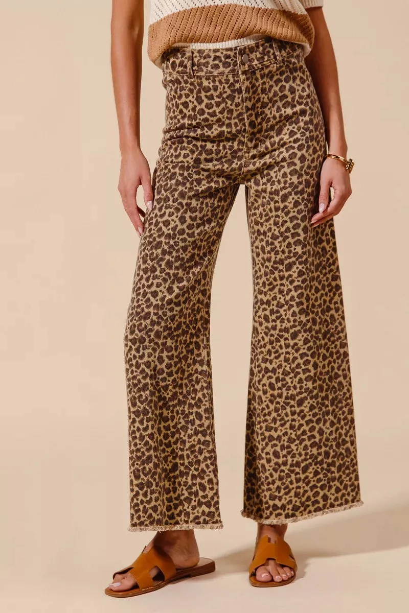 SO ME Mid Rise Leopard Twill Frayed Hem Wide Leg Pants sold by Charming Charlie product image thumbnail 4