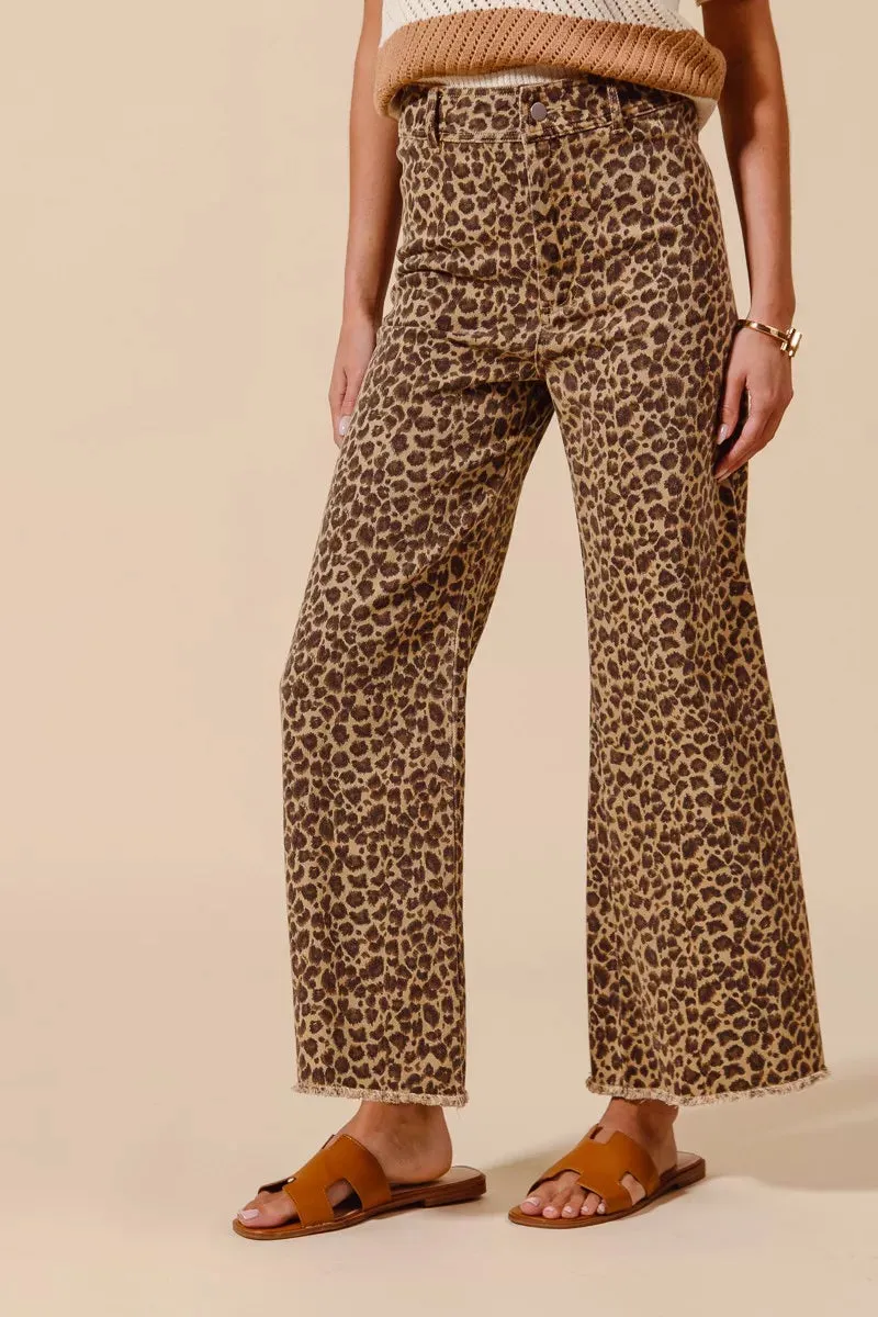 SO ME Mid Rise Leopard Twill Frayed Hem Wide Leg Pants sold by Charming Charlie product image thumbnail 5
